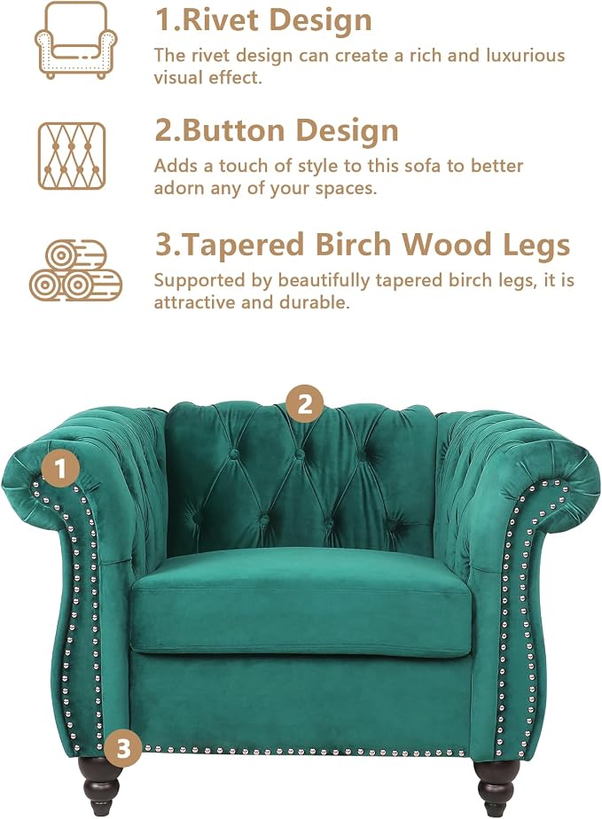 QHITTY 3 Piece Living Room Set, Sectional Chesterfield Sofa Chair Contemporary - Image 3