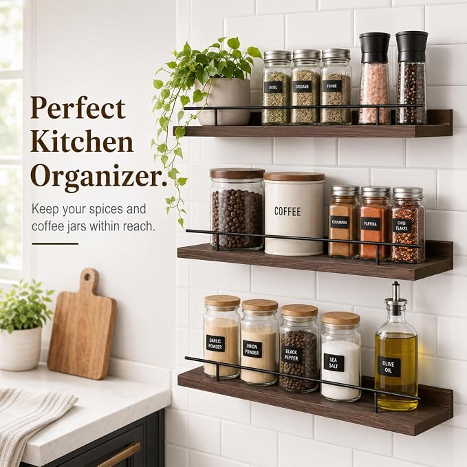3-Piece Rustic Wood Floating Shelves - Image 6