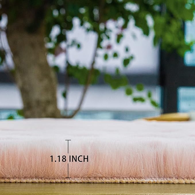 ORINOVA Pink Boho Round Rugs 8ft Large Fluffy Machine Washable Fuzzy Fur Area - Image 7