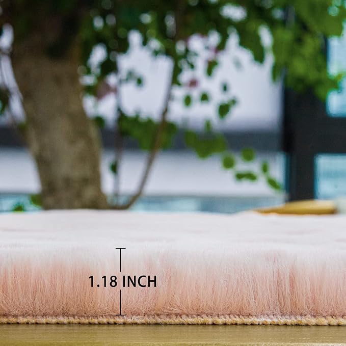 ORINOVA Pink Fluffy Shag Carpet Faux Bunny Washable Plush Fur Area Rugs - Image 7