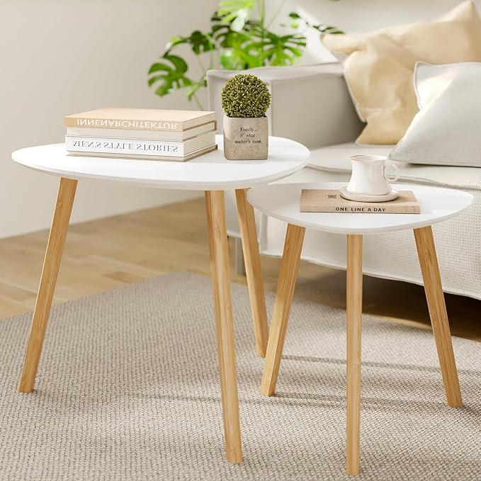 BAMEOS Bamboo Nesting Triangle End Table, Balcony in White - Image 4