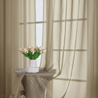 Sheer Taupe Curtains, Sheer Curtains 63 inch Length 2 Panels Set, Rod Pocket - Image 6