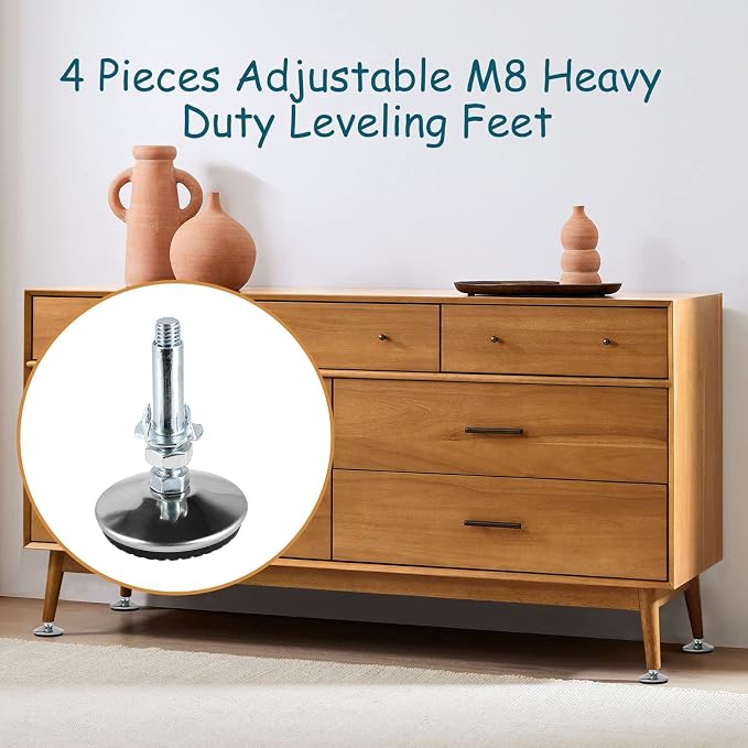 4 Set M8 Leveling Feet with 4-Pronged T Nut, Adjustable Leg Levelers Heavy Duty - Image 6