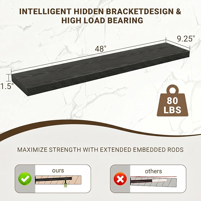 Acovy 48 Inch Floating Shelves, Wooden Shelves - Image 3