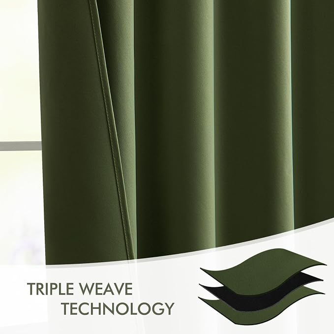 MIULEE Olive Green Back Tab Blackout Curtains 52x102 Inch Long 2 Panels Set | - Image 7
