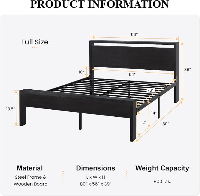 SHA CERLIN 14 Inch Full Size Metal Platform Bed Frame - Image 2