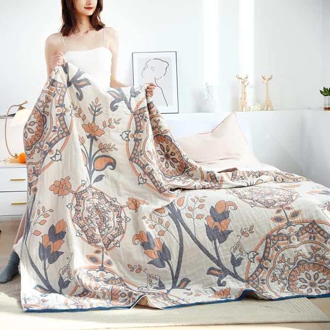 LUTBM Boho Throw Blanket for Bed 100% Cotton Ultra Soft Rustic Quilt Summer - Image 5