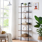 HOMBAZAAR Industrial Pipe Bookshelf, 6 Tier Pipe Shelving, Wall Mounted Ladder - Image 4