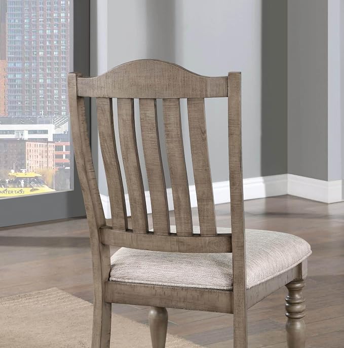 Transitional Style 2pcs Side Chairs Antique Gray Solid Wood Gray Fabric Dining - Image 6