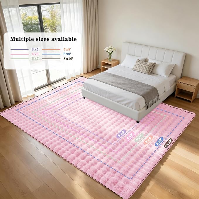 Pink Rabbit Plush Rug 3'x5', Fluffy Shaggy Area Rug - Image 8