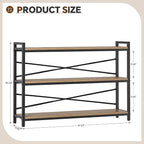 3 Tier Bookcase 47.24" Width, Long Industrial Book Shelf, Vintage Wooden Large - Image 3