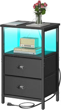 sthmec Nightstand with Charging Station, Night Stand with 2 Fabric Drawers PU by Unknown
