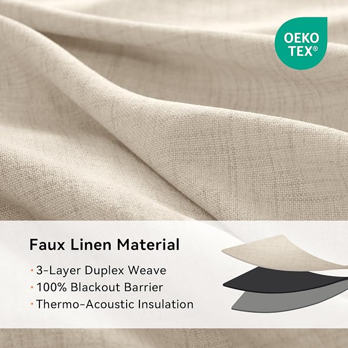 Curtains, Linen Blackout Drapes 50''W x 72''L, 2 Panels, Natural Flax, Thermal - Image 4