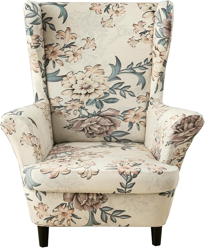 KRFOONN Velvet Wing Chair Slipcovers 2 Piece Stretch Printed Wingback Chair by KRFOONN