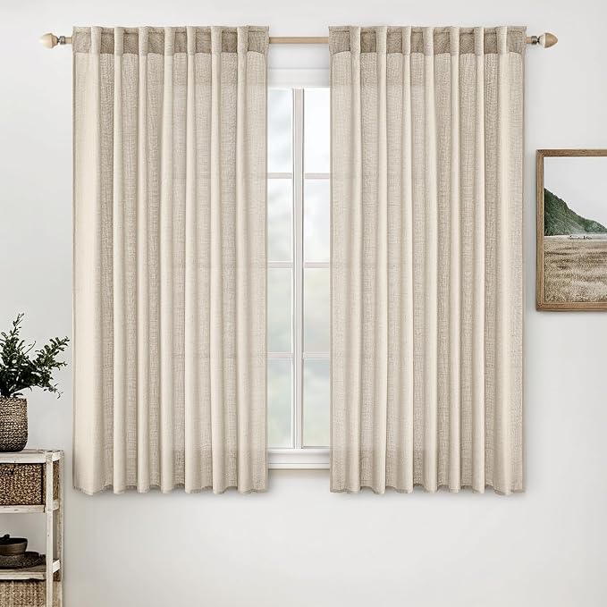 MIULEE Beige Linen Curtains 52x63 Inch 2 Panels by MIULEE