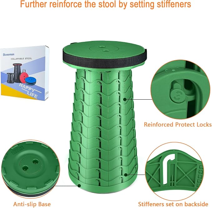 Boreeman Upgraded Folding Stool Lightweight Yet More Sturdy - Image 3