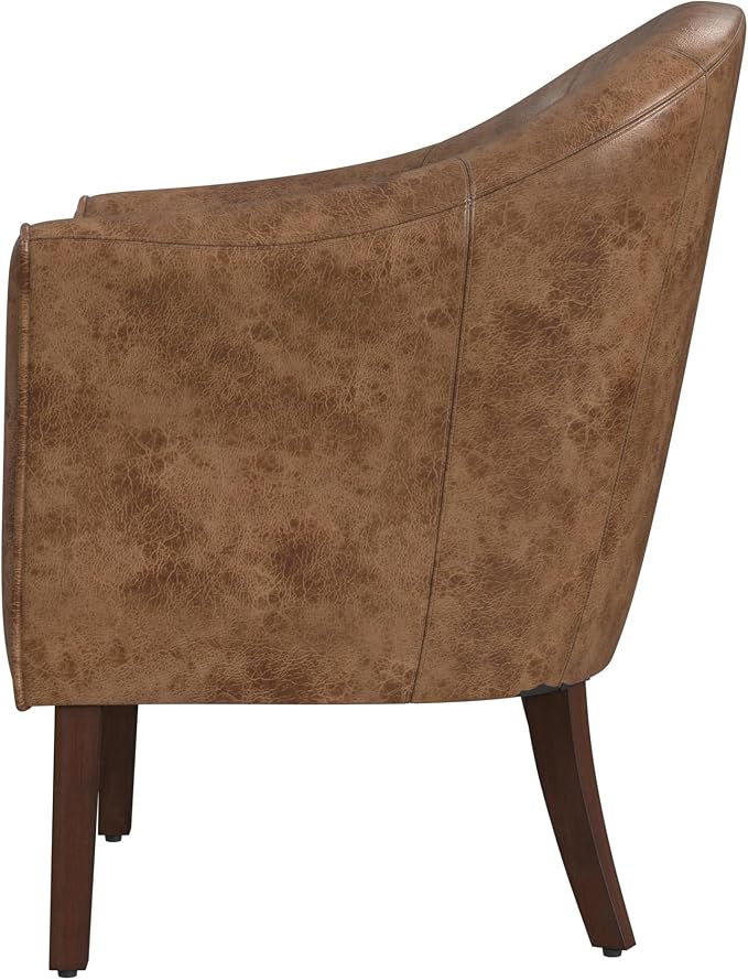 HomePop Modern Barrel Accent Chair, Distressed Brown Faux Leather - Image 7