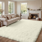 8x10 Fluffy Shag Area Rugs for Living Room Bedroom: Soft Carpet Cream White | - Image 4
