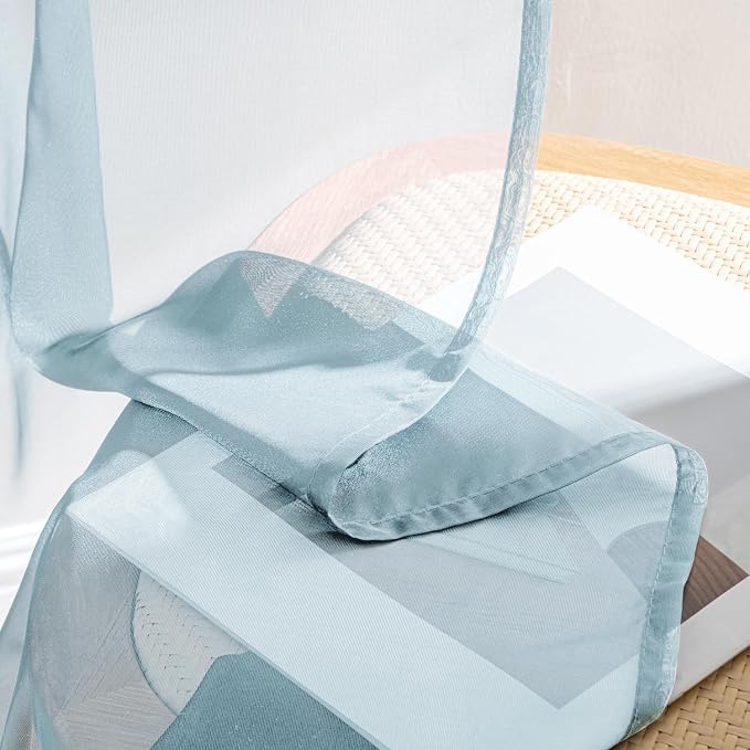 MIULEE Sky Blue Sheer Curtains 90 Inches Long 4 Panels 42 x 90 Inches | Light - Image 7