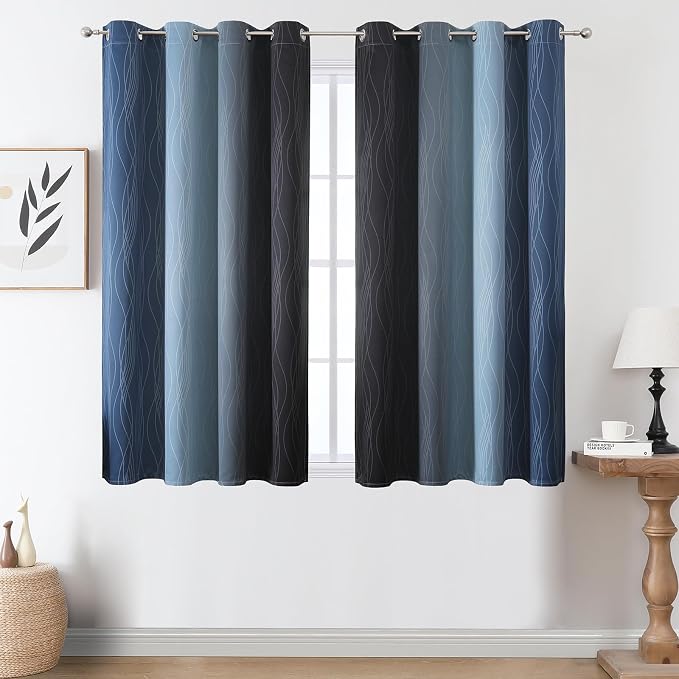 Black and Navy Blue Ombre Blackout Curtains - Image 2