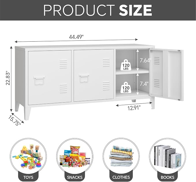 MIOCASA TV Stand 3 Door Metal Storage Locker Cabinet - Image 3