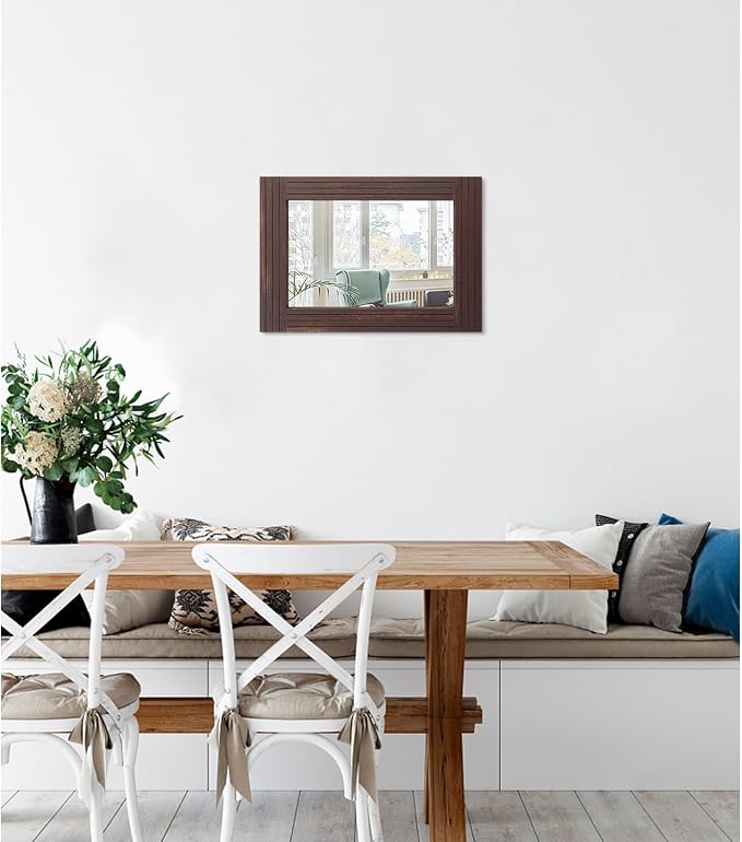 Mirrors for Wall Rustic Wooden Frame Rectangle Mirror Vintage Hanging Mirror - Image 2
