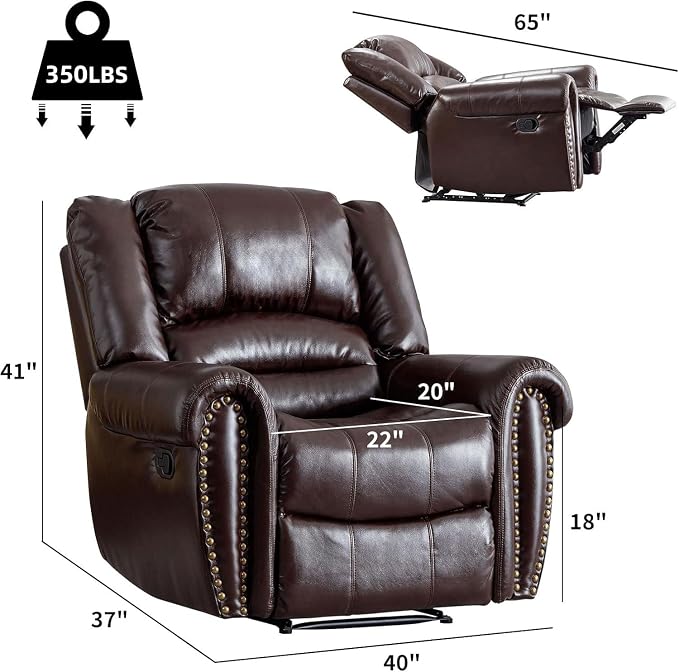 CANMOV Leather Recliner Chair Set of 2, Classic and Traditional Manual Recliner - Image 2