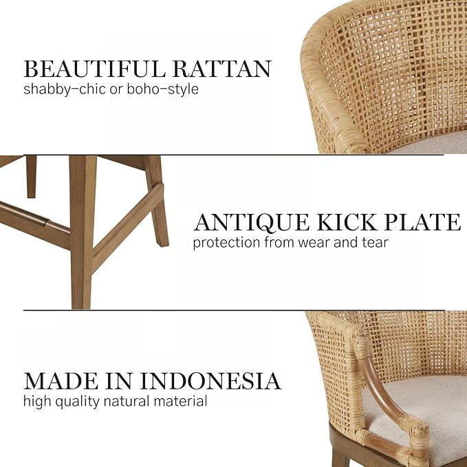 Martha Stewart Farmhouse Counter Height Bar Stools, Handcrafted Rattan Counter - Image 4