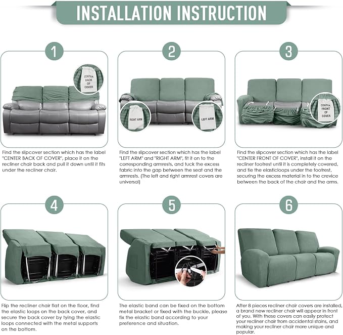 TAOCOCO Recliner Sofa Covers 8-Pieces Stretch Large Couch Covers - Image 6