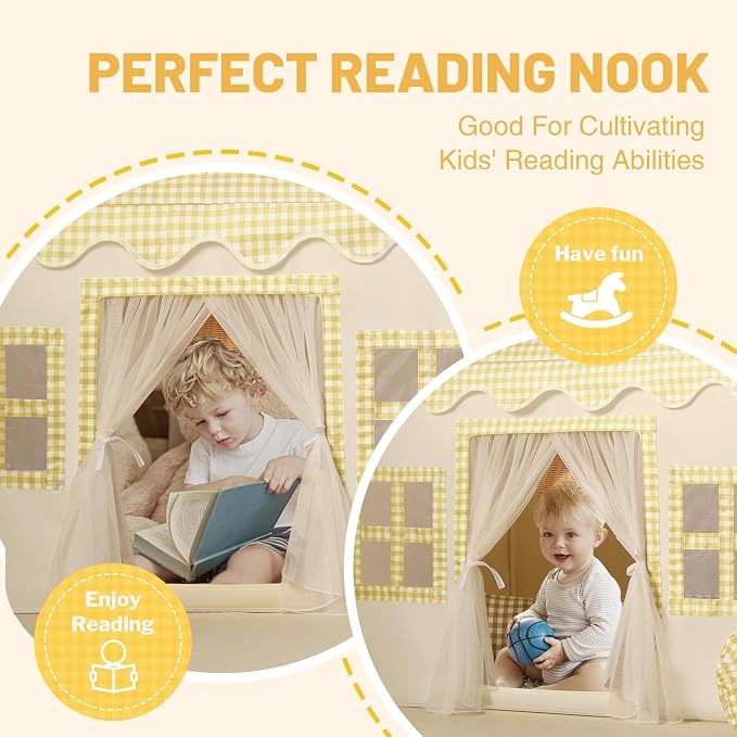 Kids Play Tent Indoor: Mat, Tassel Garland, Star Lights - Image 4