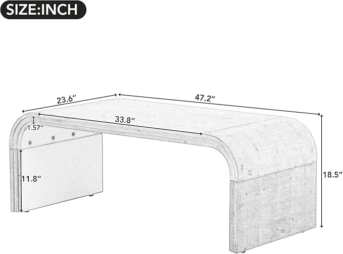 Minimalist Coffee Table with Curved Art Deco Design, Wood Rectangle Center Table - Image 4