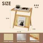 Bamworld Rattan Side Table Boho Night Stand Glass Bedside Small End Tables - Image 2