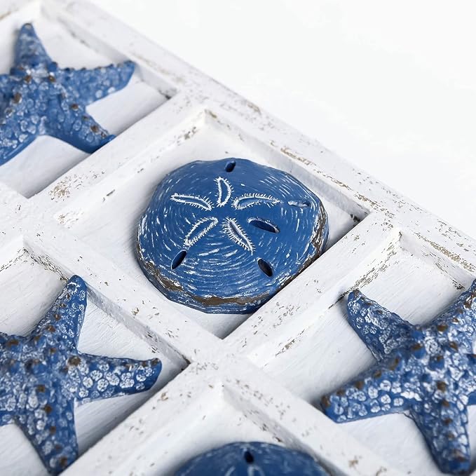 NIKKY HOME Beach Decor Tic Tac Toe 5 Sand Dollars & 5 Starfish Pieces Wood - Image 7