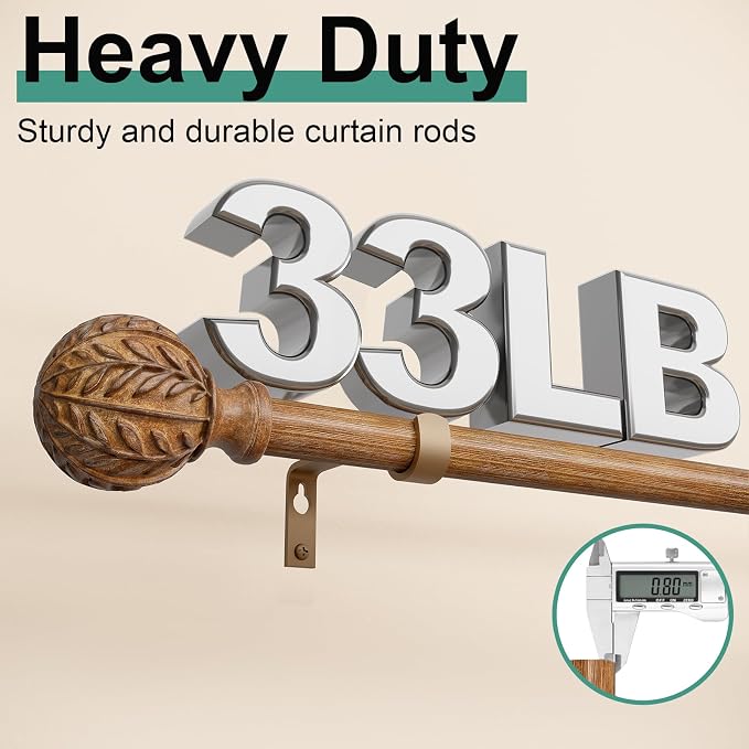 QDWIS Boho Wood Curtain Rods for Windows 48 to 84 inch, Rustic Decorative - Image 4