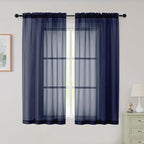 Sheer Navy Blue Curtains for Bedroom Living Room 54 Inch Length 2 Panels Set by WelvetBLK