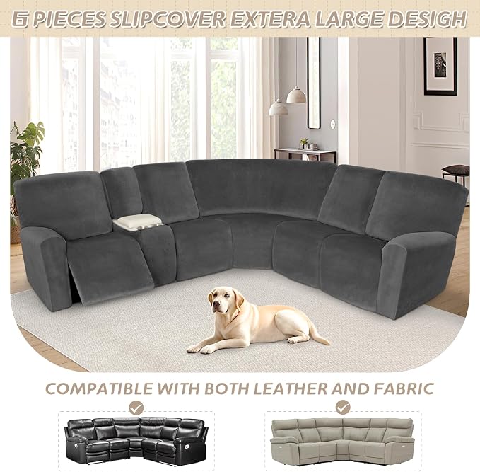 Arfntevss Sectional Recliner Couch Covers Velvet Washable Corner Sectional Sofa - Image 3