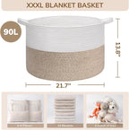 INDRESSME Large Laundry Basket, 21.7'' x 13.8'' Cotton Rope Blanket Basket - Image 3