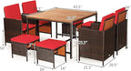 Tangkula 9 Pieces Acacia Wood Patio Dining Set, Space Saving Wicker Chairs and - Image 5