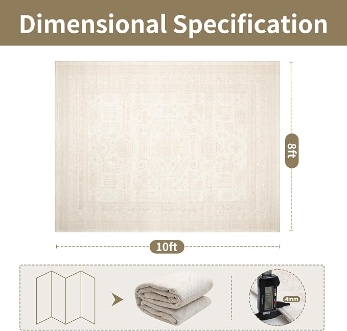 8x10 Retro Washable Area Rugs for Living Room, Dining Room- Brown | Ultra Soft - Image 2