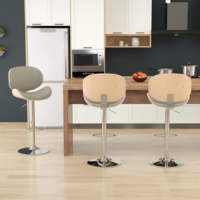 KCC Bar Stools, Swivel Adjustable Height Barstools, PU Leather Upholstered Bar - Image 5