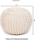 REDEARTH Round Pouf Ottoman –18"x18"x14" Hand-Knitted Cotton Pouffe –Cable - Image 3