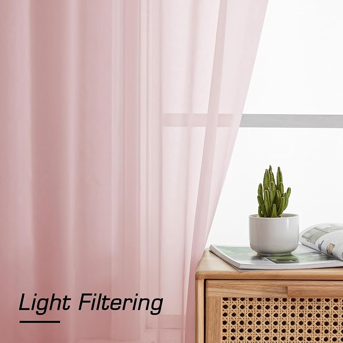 Simplebrand Blush Sheer Curtains 96 Inches Long, Light Filtering Light Purple - Image 2