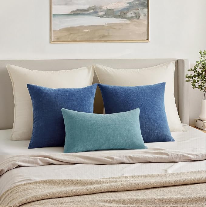 MIULEE Navy Blue Chenille Couch Euro Throw Pillow Covers, 22x22 | Set of 2 - Image 9