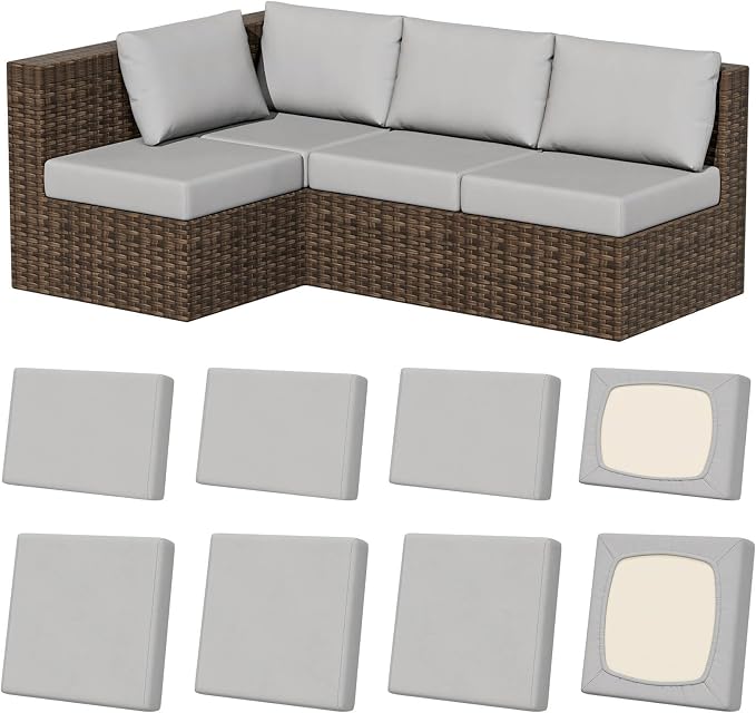 8Pcs Outdoor Cushion Covers, Stretch Patio Furniture Couch Chair Slipcovers | by VORSHAPE