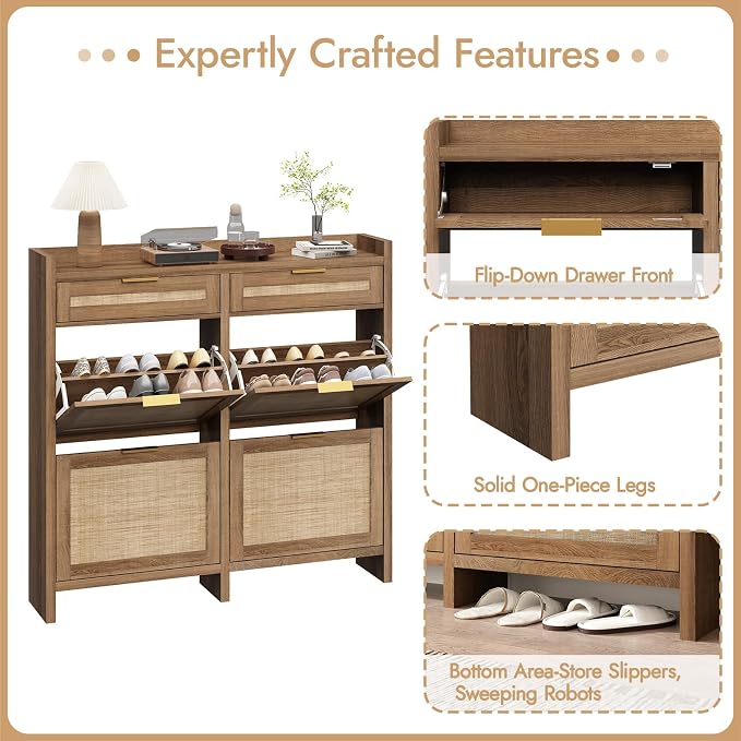 HOKYHOKY Large Rattan Shoe Storage Cabinet - Image 6