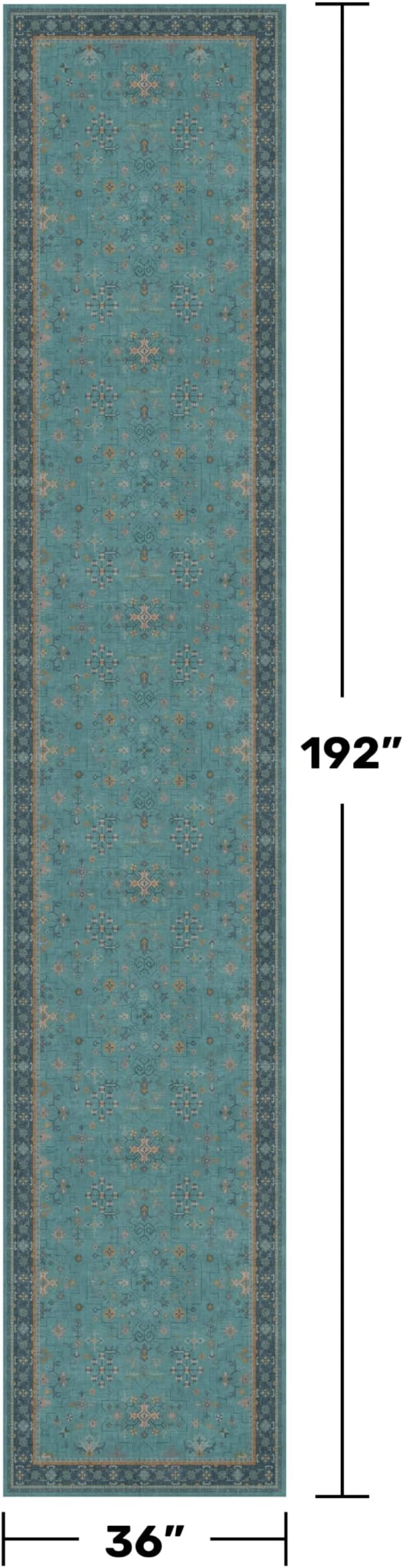 Washable 3x16 Extra Long Hallway Runner Rug, Boho Aqua Blue Large Kitchen Floor - Image 2