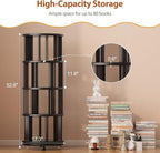Muwuele Solid Wood Rotating Bookshelf on Wheels, 4 Tier, Round Revolving - Image 2