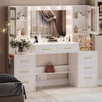 TOKSOM White Vanity Desk with Mirror, Lights & Charging Station, 2 Cabinets and by TOKSOM