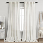 Beige White Linen Curtains for Living Room 95 Inches Long Back Tab and Rod by Nanspring