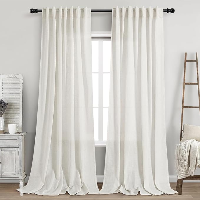 Extra Long Beige White Curtains 105 Inch Long 2 Panels by Nanspring